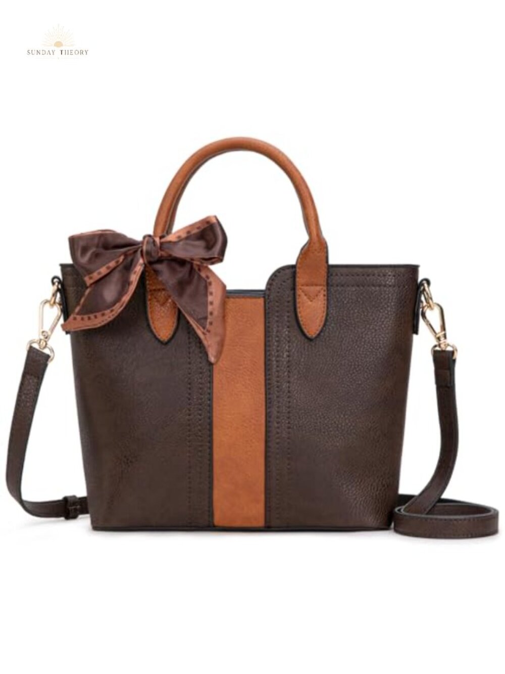 Vegan Leather Satchel Crossbody Purse with Detachable Strap and Bow Accent